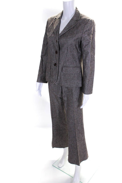 Theory Womens Cotton Notched Collar Blazer Jacket Pants Suit Set Brown Size 10