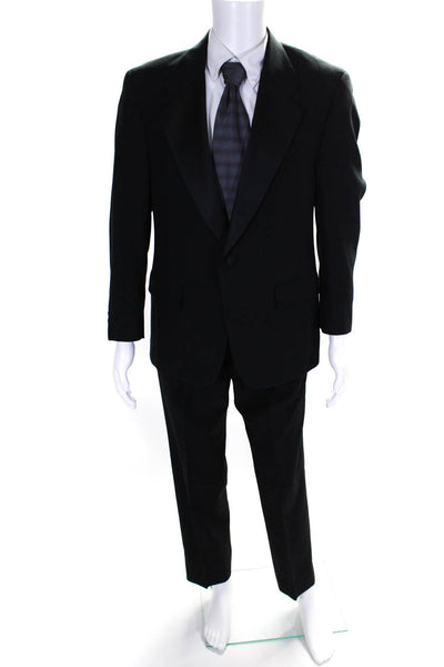 Bill Blass Mens Notched Collar Tuxedo Jacket Suit Pants Set Black Size 40