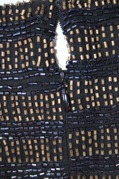 Parker Womens Beaded V Neck Short Sleeve Mini Sheath Dress Black Silk Size XS