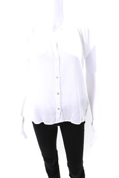 Rails Womens Flutter Sleeve Y Neck Button Up Top Blouse White Linen Size Small