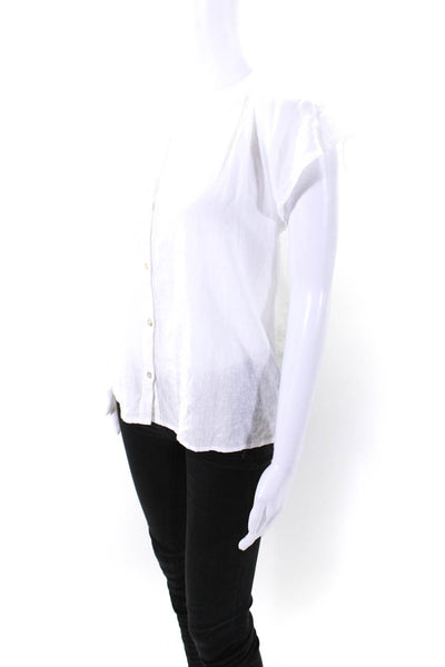 Rails Womens Flutter Sleeve Y Neck Button Up Top Blouse White Linen Size Small