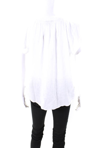 Rails Womens Flutter Sleeve Y Neck Button Up Top Blouse White Linen Size Small