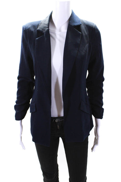 About Us Womens Notched Collar Open Front Blazer Jacket Navy Blue Size XS