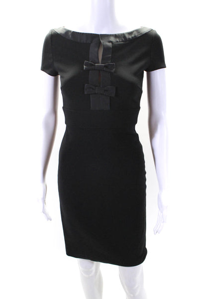 Valentino Women's Round Neck Short Sleeves Bow A-Line Mini Dress Black Size 2