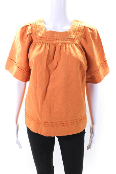 Sea Women's Square Neck Short Sleeves Boxy Blouse Orange Size 2