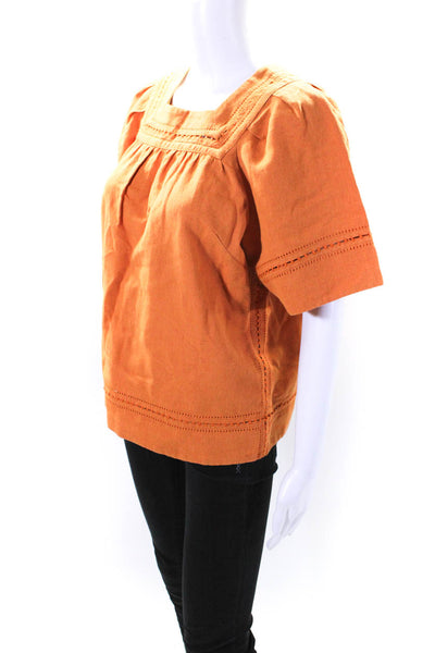 Sea Women's Square Neck Short Sleeves Boxy Blouse Orange Size 2