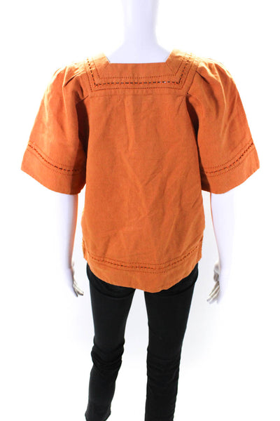 Sea Women's Square Neck Short Sleeves Boxy Blouse Orange Size 2