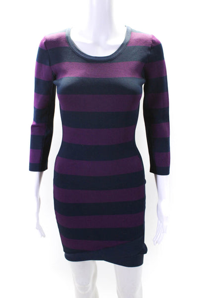 BCBG Max Azria Womens Knit Striped Long Sleeve Sheath Dress Purple Size M