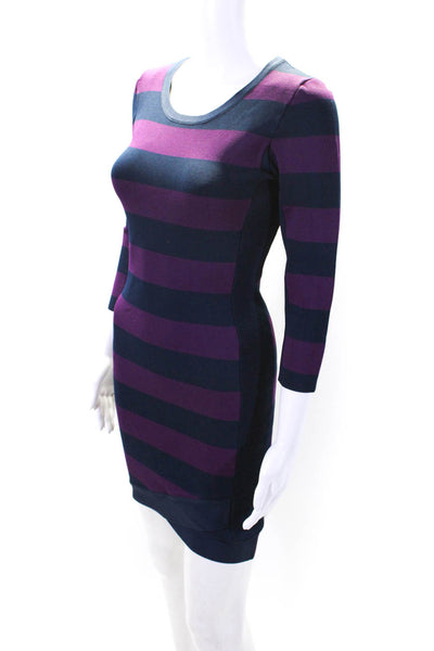 BCBG Max Azria Womens Knit Striped Long Sleeve Sheath Dress Purple Size M