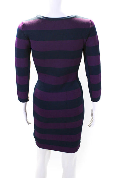 BCBG Max Azria Womens Knit Striped Long Sleeve Sheath Dress Purple Size M