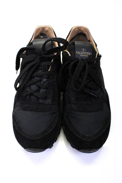 Valentino Garavani Womens Suede Lace Up Rockstud Sneakers Black Size 39 9