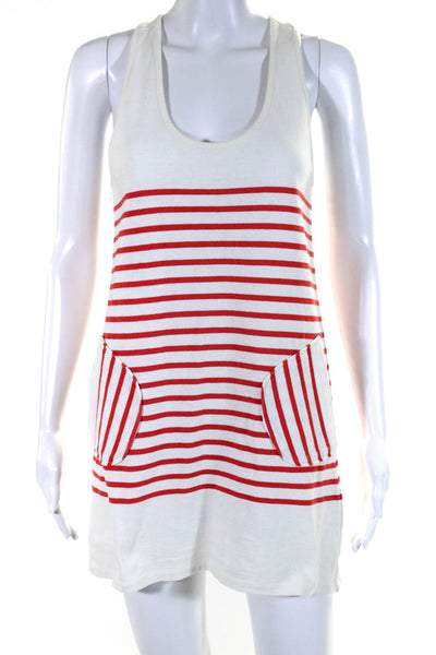 Milly Women's Scoop Neck Racerback Pockets Mini Dress Red Stripe Size P