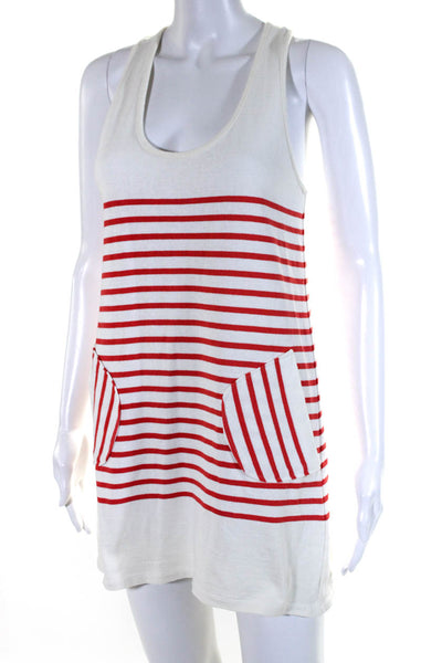 Milly Women's Scoop Neck Racerback Pockets Mini Dress Red Stripe Size P