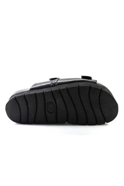 G. Womens Leather Buckled Strap Slip-On Round Toe Platform Sandals Black Size 5