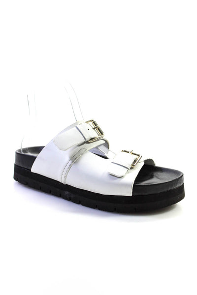 G. Womens Leather Buckled Strapped Slip-On Platform Sandals White Size 5