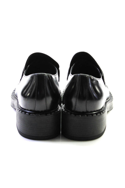 Prada Womens Block Heel Triangle Logo Loafers Oxfords Black Leather Size 40.5