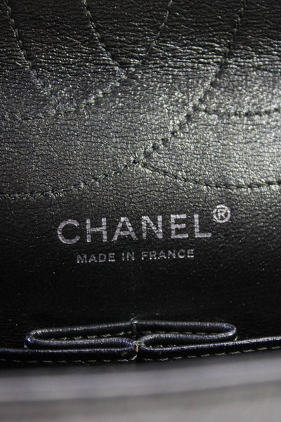 Chanel Womens Metallic Reissue 225 Double Flap Bag Handbag Green Silver Leather