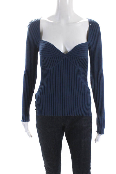 SIMKHAI Womens Sammy Ribbed Bustier Sweater Blue Size S 14154596
