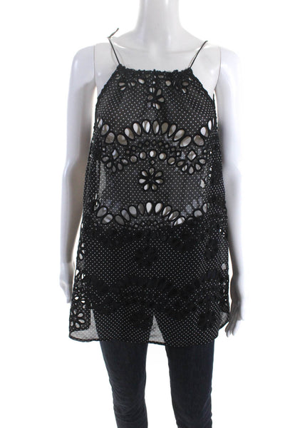 For Love And Lemons Womens Textured Polka Dot Sleeveless Blouse Black Size M