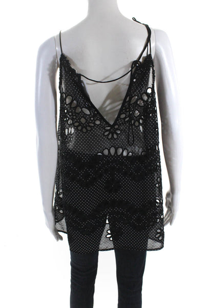 For Love And Lemons Womens Textured Polka Dot Sleeveless Blouse Black Size M