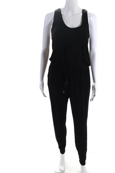 Generation Love Womens Ribbed Sleeveless Drawstring Skinny Jumpsuit Black Size S