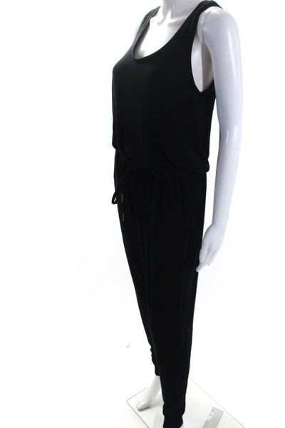 Generation Love Womens Ribbed Sleeveless Drawstring Skinny Jumpsuit Black Size S