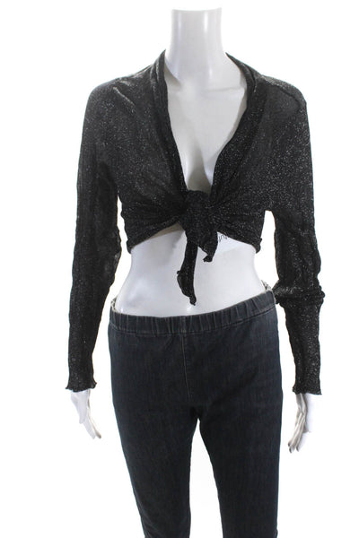 Eileen Fisher Women's Long Sleeves Open Front Glitter Cardigan Black Size XS