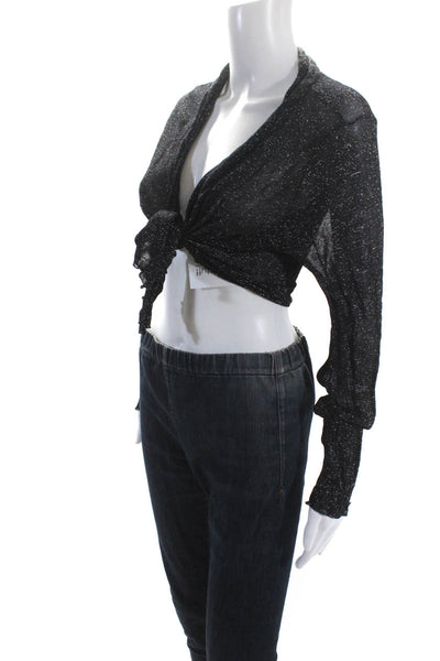 Eileen Fisher Women's Long Sleeves Open Front Glitter Cardigan Black Size XS