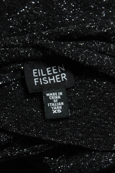 Eileen Fisher Women's Long Sleeves Open Front Glitter Cardigan Black Size XS