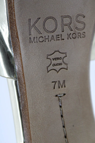 KORS Michael Kors Womens Leather Metallic Brookton Platform Heels Gold Size 7M
