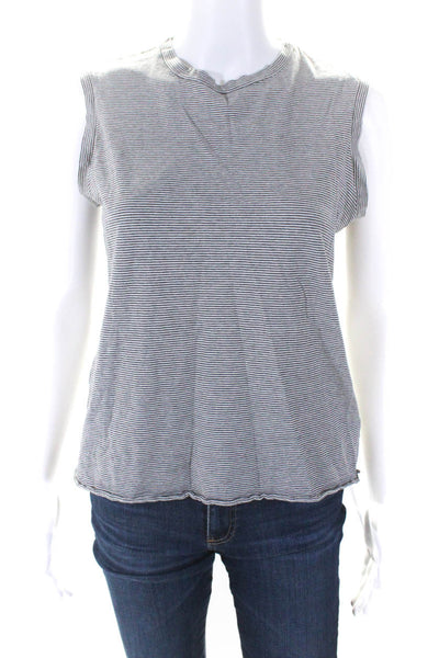 Nili Lotan Womens Striped Crew Neck Tank Top Gray White Cotton Size Small