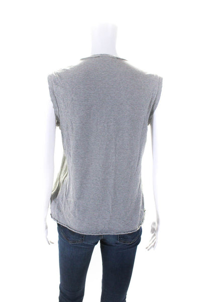 Nili Lotan Womens Striped Crew Neck Tank Top Gray White Cotton Size Small