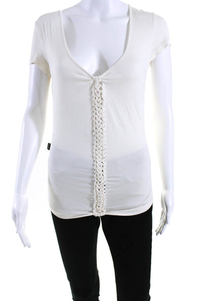 Moschino Jeans Womens Silk Jersey Knit Braided Detail T-Shirt Top White Size 6