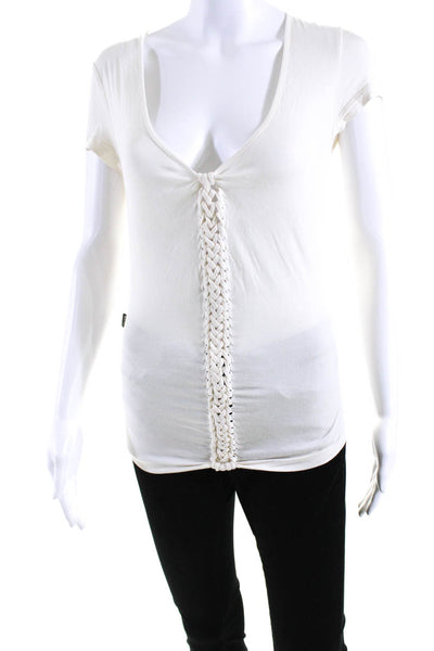 Moschino Jeans Womens Silk Jersey Knit Braided Detail T-Shirt Top White Size 6