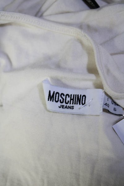 Moschino Jeans Womens Silk Jersey Knit Braided Detail T-Shirt Top White Size 6