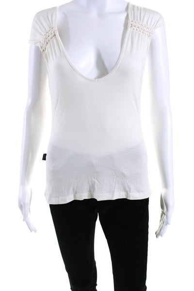 Moschino Jeans Womens Silk Jersey Knit V-Neck Blouse T-Shirt Top White Size 6