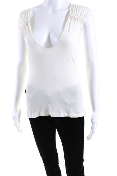 Moschino Jeans Womens Silk Jersey Knit V-Neck Blouse T-Shirt Top White Size 6