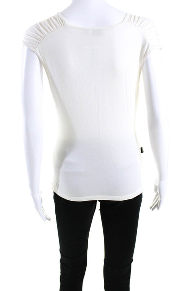Moschino Jeans Womens Silk Jersey Knit V-Neck Blouse T-Shirt Top White Size 6