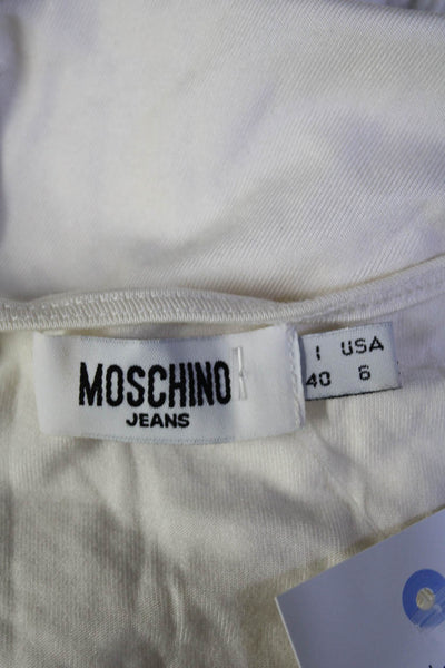 Moschino Jeans Womens Silk Jersey Knit V-Neck Blouse T-Shirt Top White Size 6