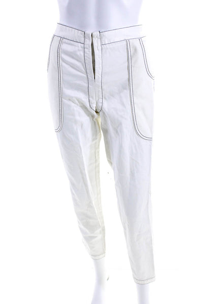 Catherine Malandrino Womens Cotton Sateen Mid Rise Hook Front Pants White Size 4