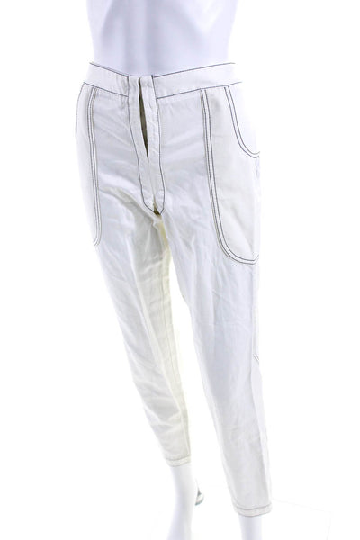 Catherine Malandrino Womens Cotton Sateen Mid Rise Hook Front Pants White Size 4