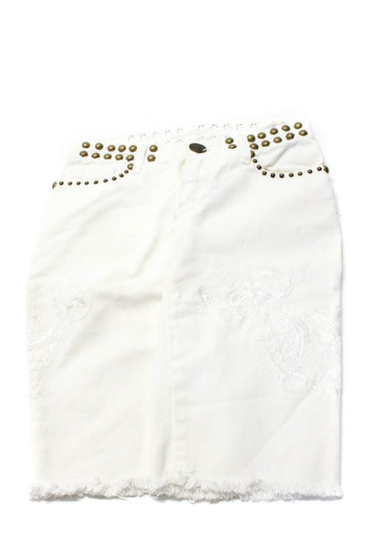 Richmond Denim Womens Denim Studded Zip Up Cut Off Shorts White Size 26