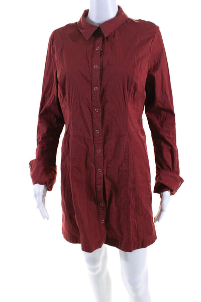 Free People Womens Long Sleeves Button Down A Line Shirt Dress Red Size Small