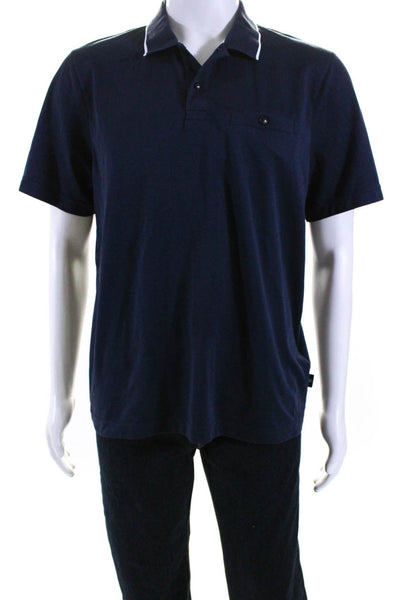 Ted Baker London Mens Short Sleeves Polo Shirt Navy Blue Cotton Size 4