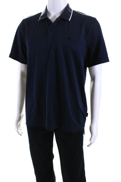 Ted Baker London Mens Short Sleeves Polo Shirt Navy Blue Cotton Size 4