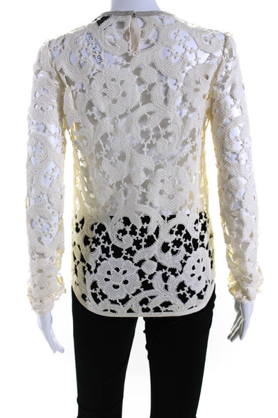 Isabel Marant Womens Floral Lace Crew Neck Long Sleeve Blouse Top Beige Size 36