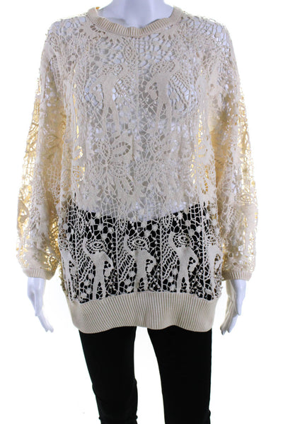 Isabel Marant Womens Lace Crew Neck Dolman Sleeve Blouse Top Beige Size 38