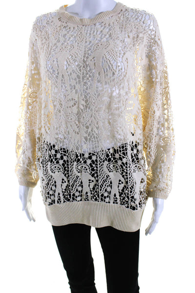 Isabel Marant Womens Lace Crew Neck Dolman Sleeve Blouse Top Beige Size 38