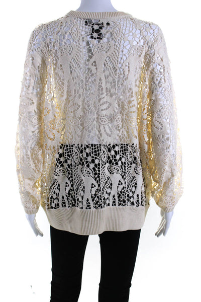 Isabel Marant Womens Lace Crew Neck Dolman Sleeve Blouse Top Beige Size 38