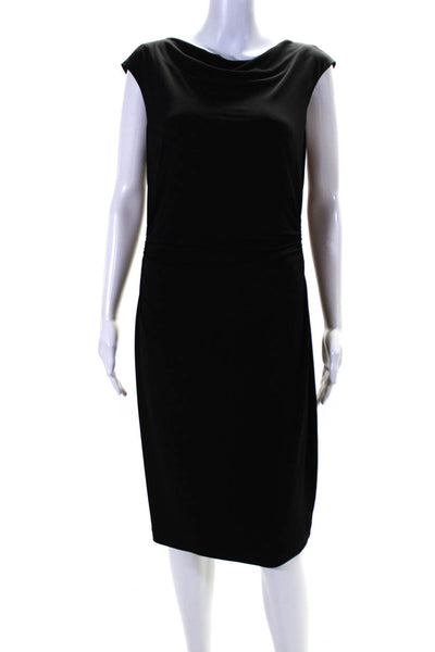 David Meister Womens Back Zip Scoop Neck Ruched Knit Sheath Dress Black Size 10